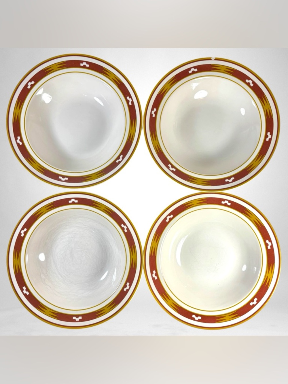 Rare Set of 4 Pendleton Aztec Cereal Bowls Gold Maroon 9”